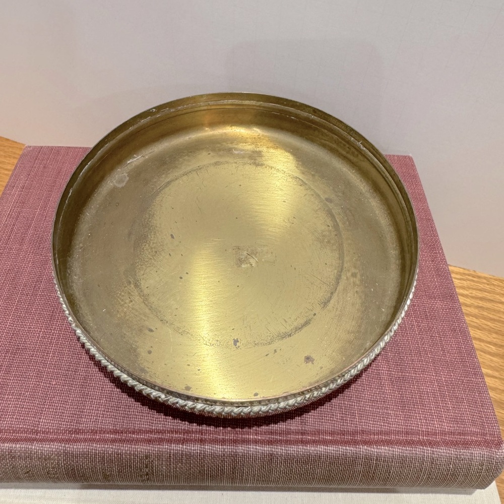 Vintage Round Gold tone brass Metal Tray small 6 inches